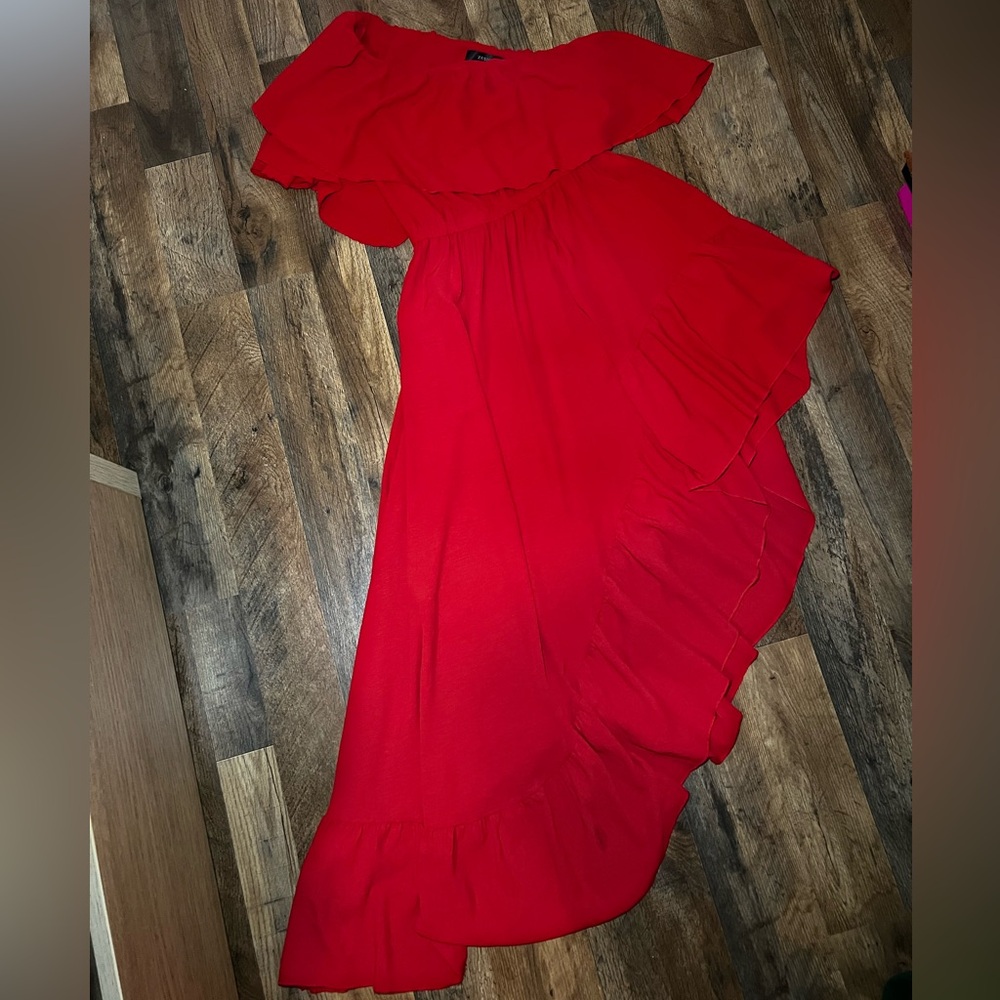 Elegant Red Asymmetrical Women's Dress